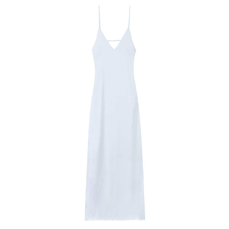 2025 spring/summer casual new women's sexy backless slim fit silk satin texture MIDI dress solid color versatile