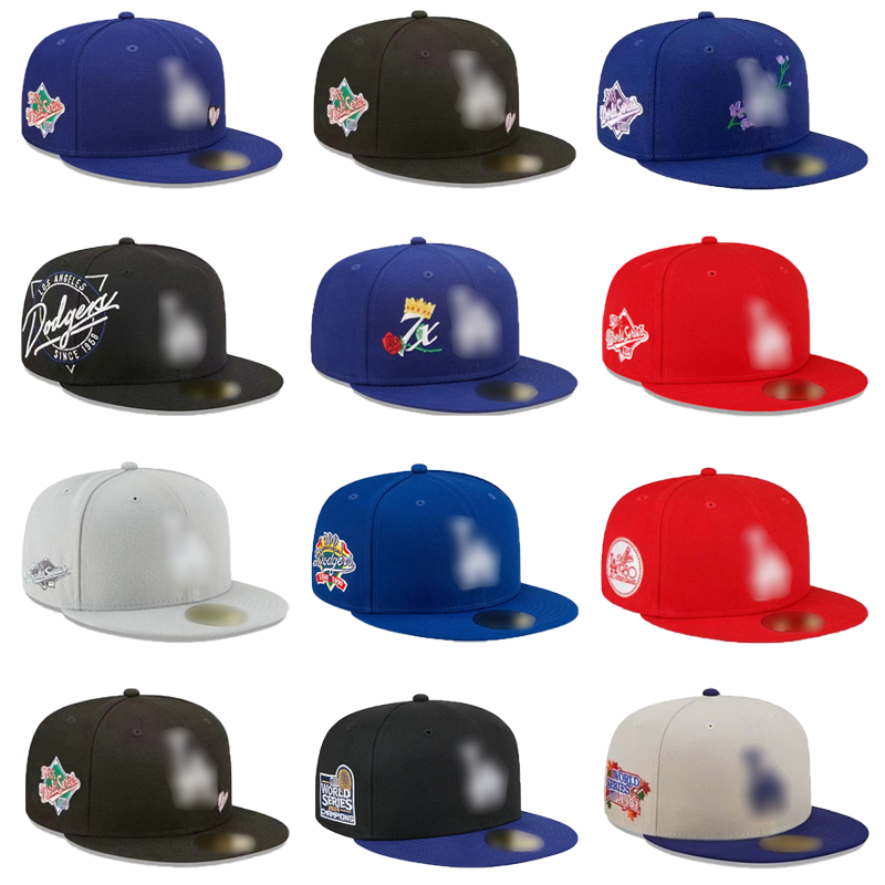 MLB la Flat Brim Hat - Non Adjustable Closed Back Baseball Cap Unisex Street Fashion Sun Protection Hat