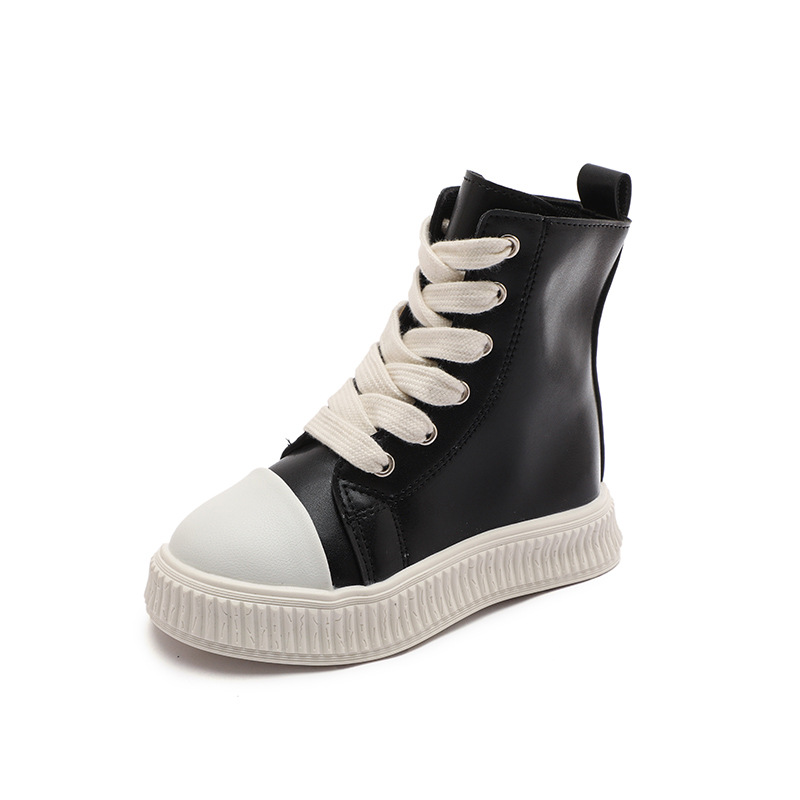 Kids Leather Boots Street Style Fashion Lace Up Boys Girls Platform Waterproof Ankle Boots Kidszworld Toddler Shoes Sneakers Sizes 26 - 36 K0215