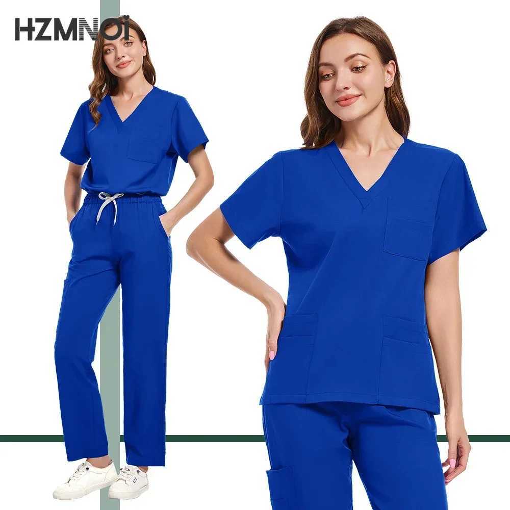 Hospital Nurse Doctor Nursing Uniform Women Fashion V-neck Beautician Straight Pants Suit Pharmacy Work Clothes Medical Uniforms X250410