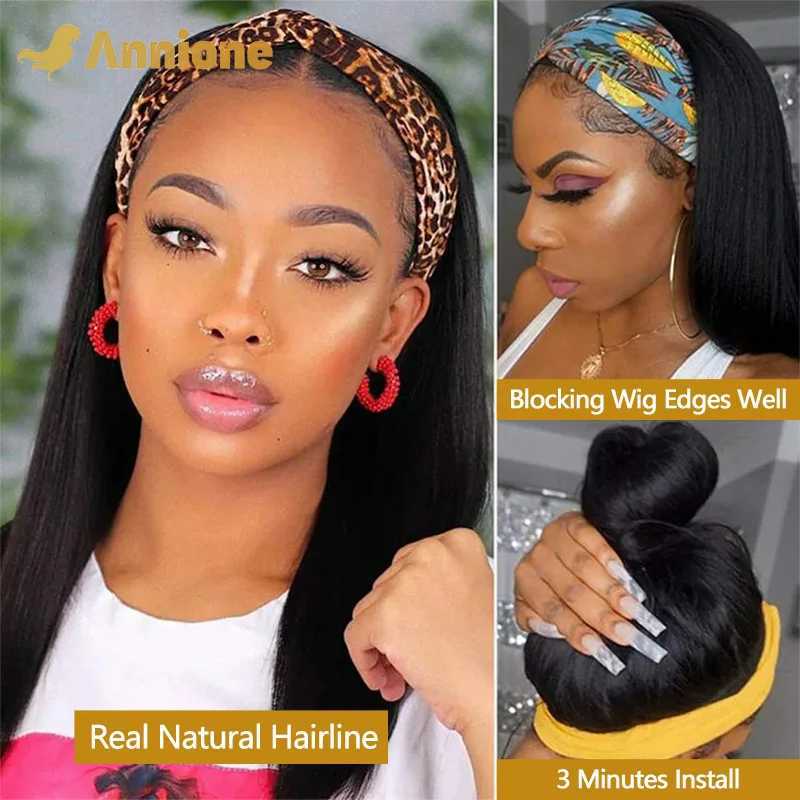Headband Wigs Human Hair Straight Short Bob Glueless Wigs Human Hair Black Headband Wigs Easy Put On And Go Bob Wig Human HairT251111