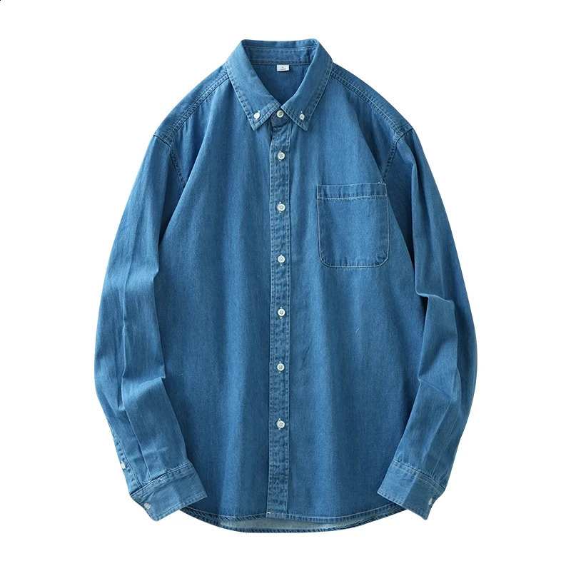 DUKEEN denim mens shirt 2025 spring pure cotton retro washed casual basic long sleeved top 250411e
