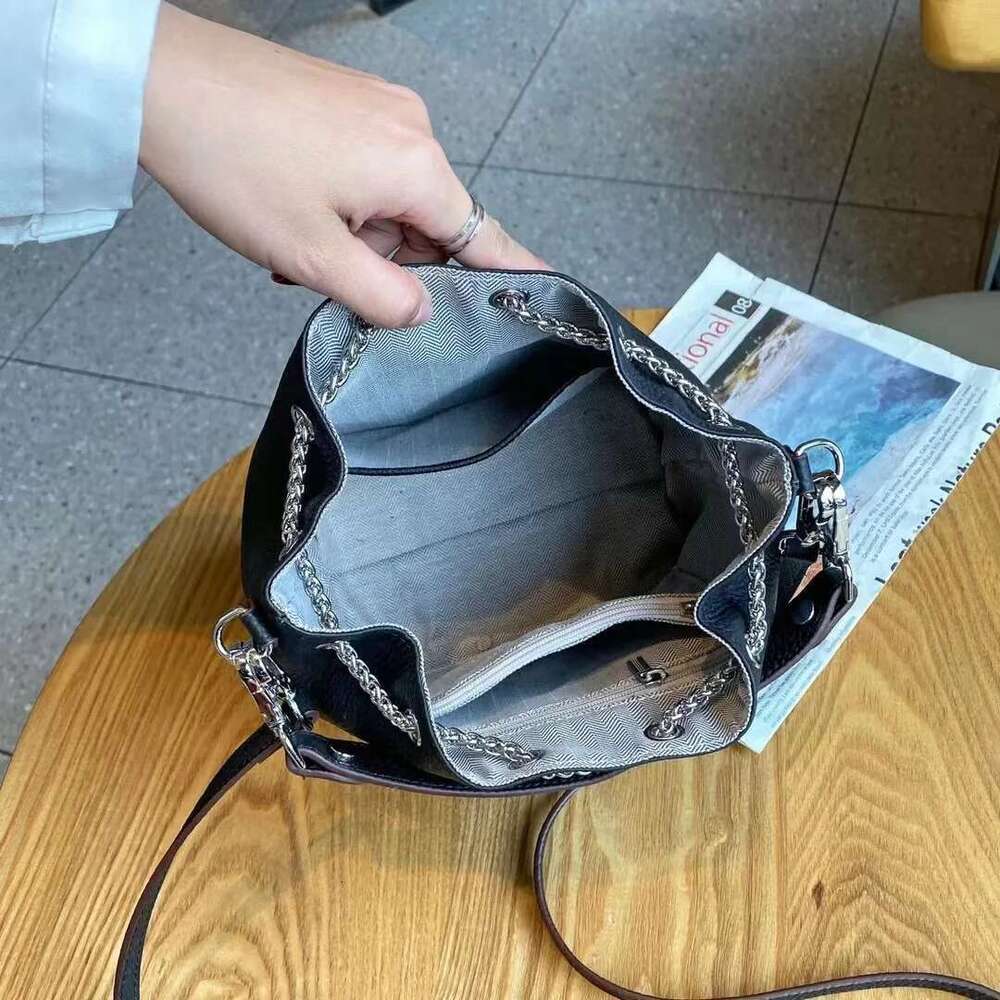 Cow Women's Handbag Small Shoulder Crossbody Bag Fashionable Large Capacity Bucket Bag, Pull Rope Closure Soft Leather