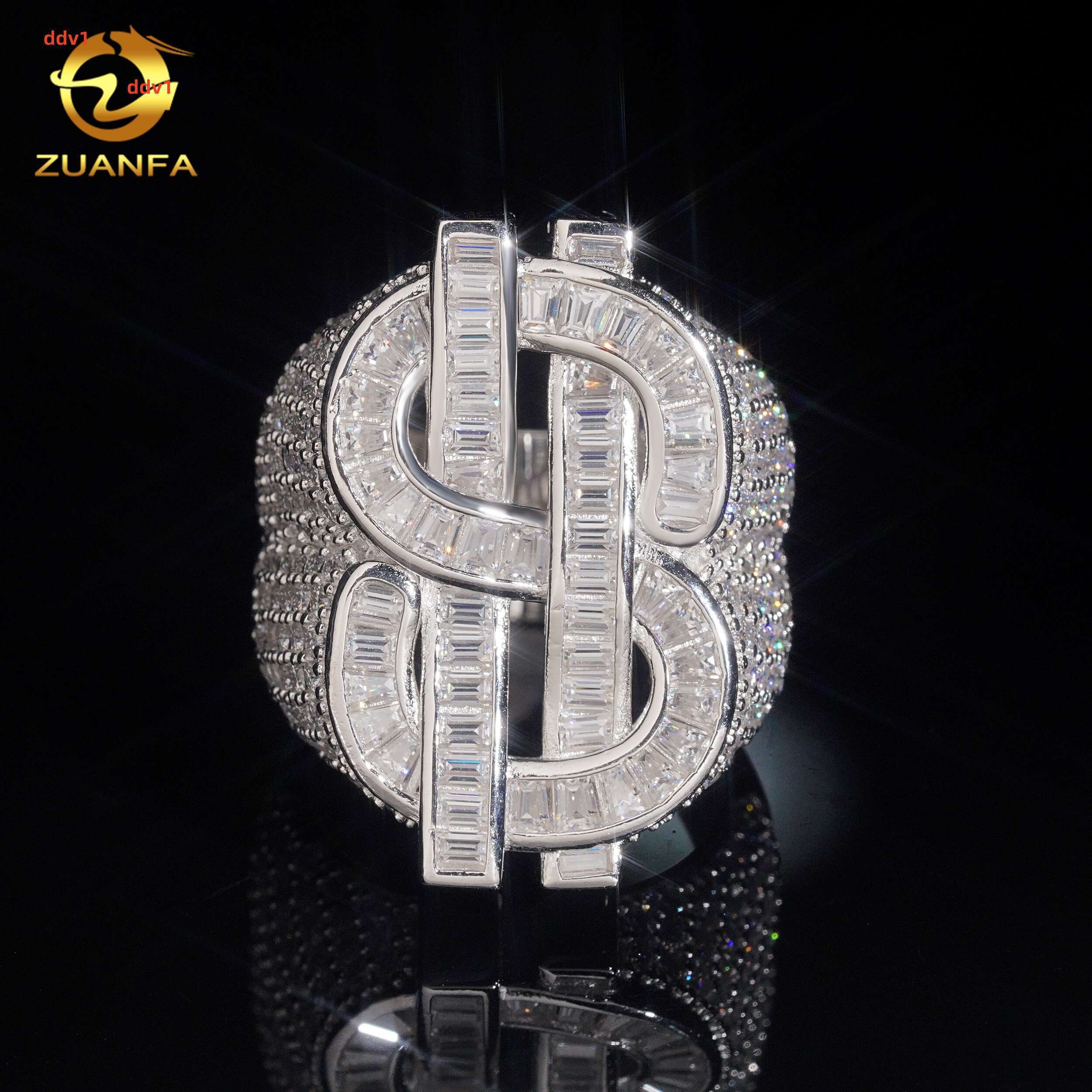 Hot Sale Iced Out USD Dollar Ring Moissanite Men Diamond Rings 925 Silver Hip Hop Ring Pass Diamond Tester