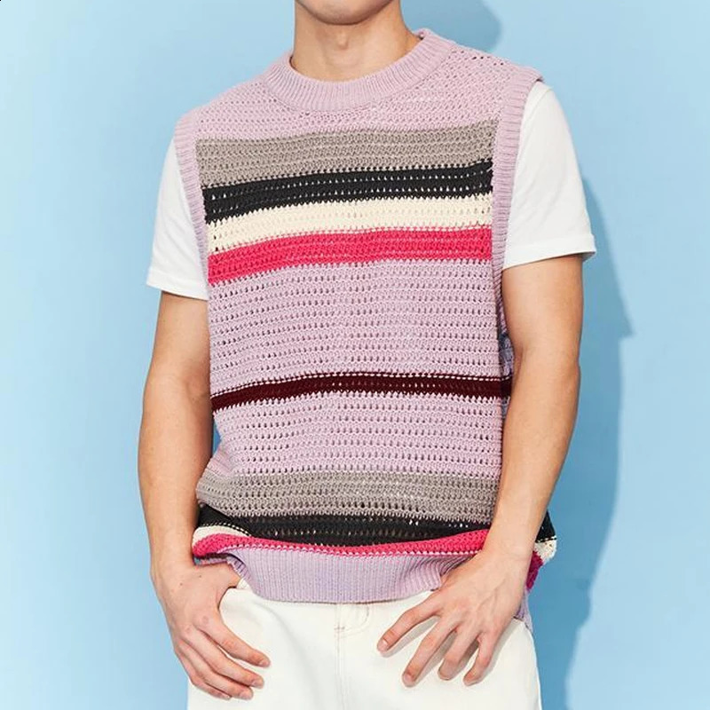 2023 mens loose floral round neck simple and handsome hollow solid color sticker work fashion casual sweater 250411Z