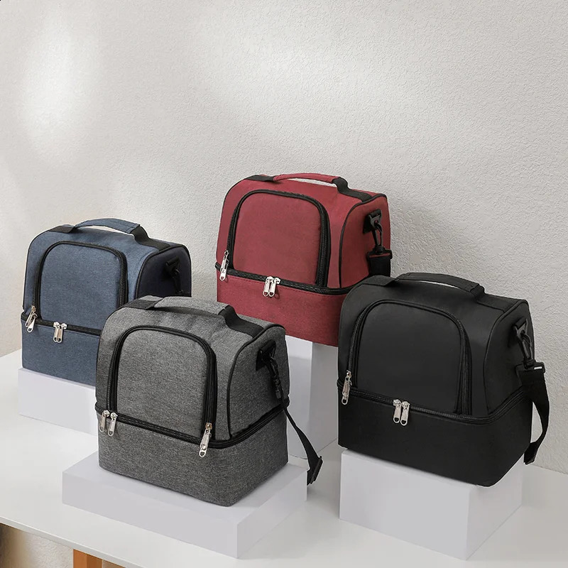 Double layer insulated lunch bag portable outdoor picnic cooler ice bag waterproof large capacity lunch box bag 250410