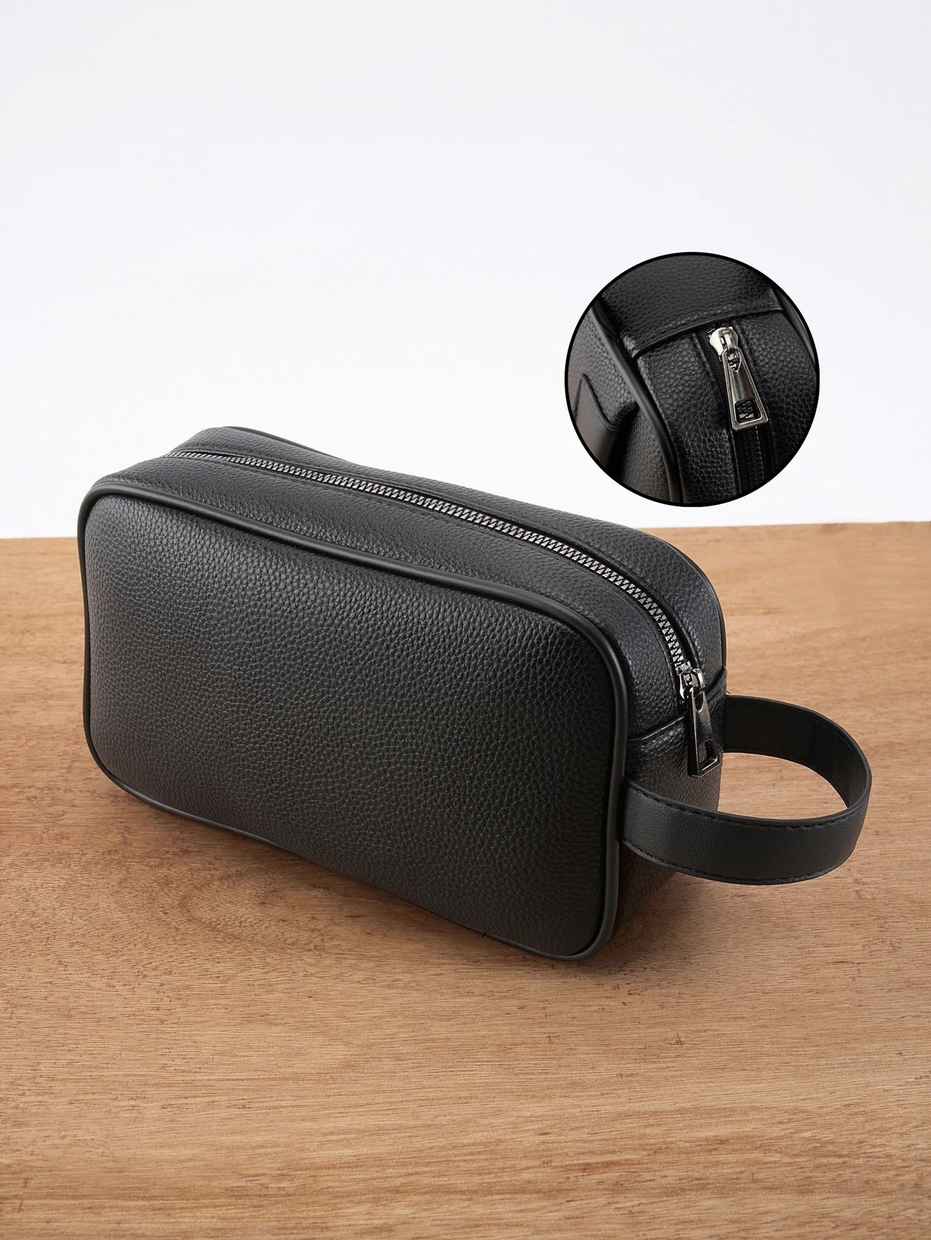 Mens PU Leather Hand Carry Bag Lightweight Textured n w Detachable Wrist Strap Zippered Pocket Organizer Fits Essentia 251110