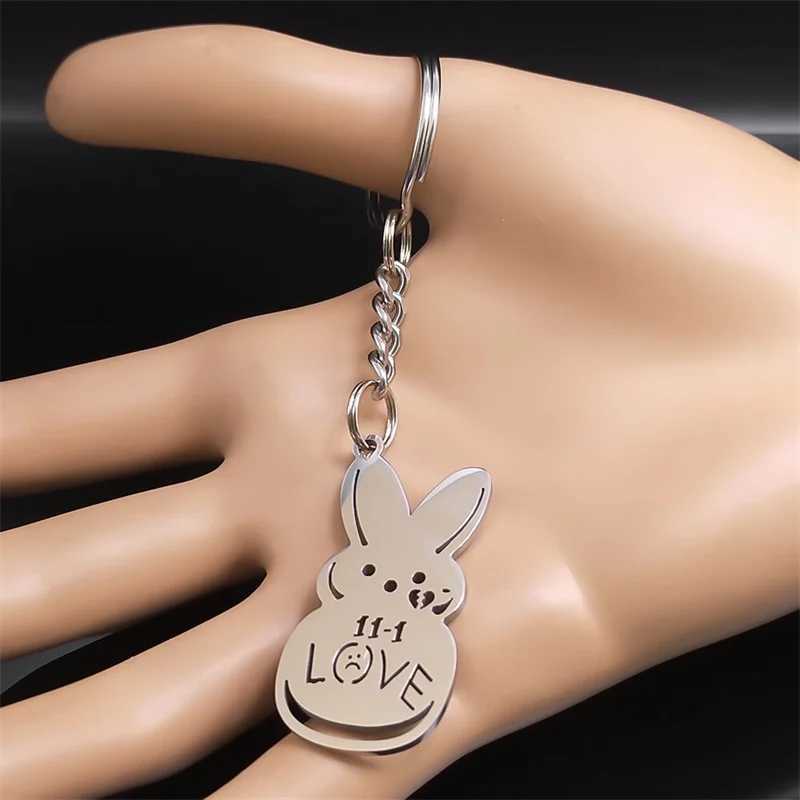 Stainless steel metal keychain Lil Peep Love Rabbit Sad for Love Silver Color Keyring for Women Simple Jewelry Gift 3624S08 W250411