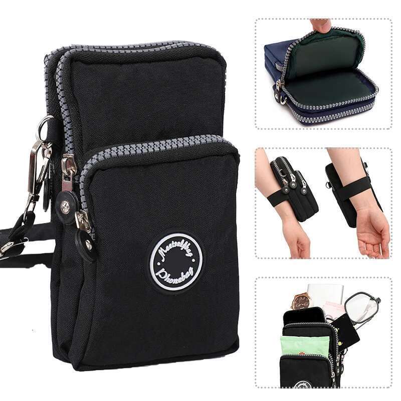 Multifunctional triple zipper nylon ladies hot crossbody portable daily running arm hundred shoulder cell phone bag