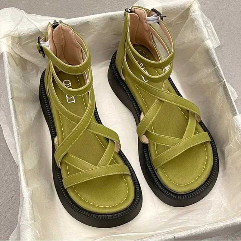 Thick Heel Womens Sandals Womens New Hollow Open Toe Fi Casual Sandals Womens Designer Flat Roman Shoes Summer 2025XJ250410