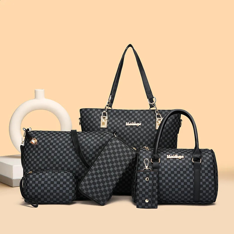 Womens bag fashion six piece set mother handbag shoulder cross body foreign trade womens clutch wallet 250401