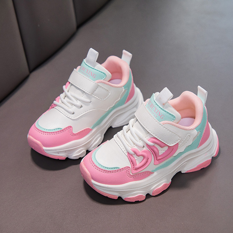 Girls Running Shoes Toddler Sneakers Fashion Classic Hot Sale Kidszworld Kids School Casual Sports Shoes Anti-skid Pink Purple with Love Heart Size 26