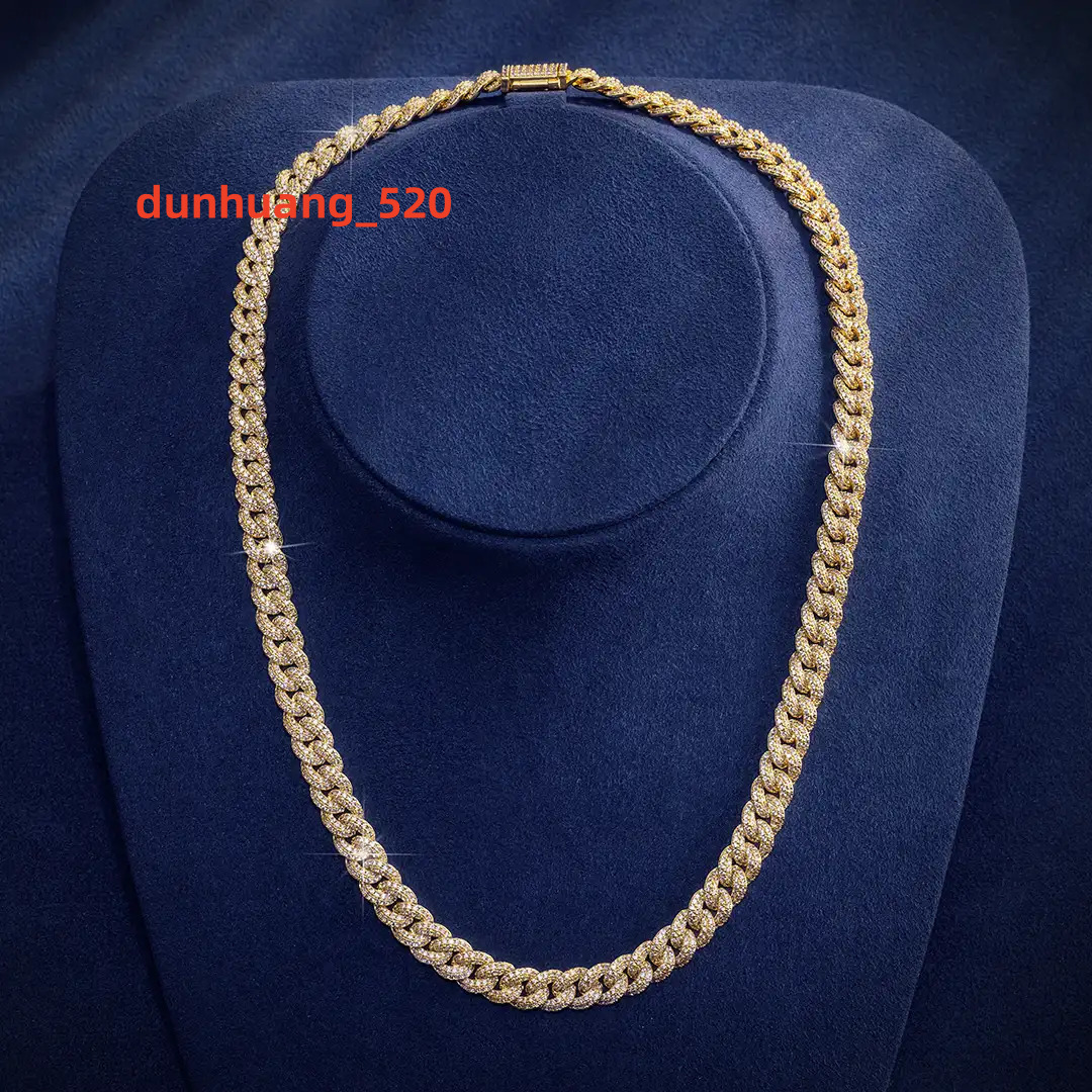 Women 8mm Gold Plated Cuban Chain Iced Out Moissanite Diamond Custom Silver Hip Hop Cuban Necklace