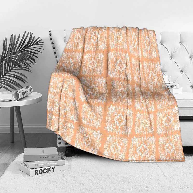 Orange Floral Print Fleece Blanket Soft Warm Throw Blanket Bed Sofa Cover Decorative Gift C251111