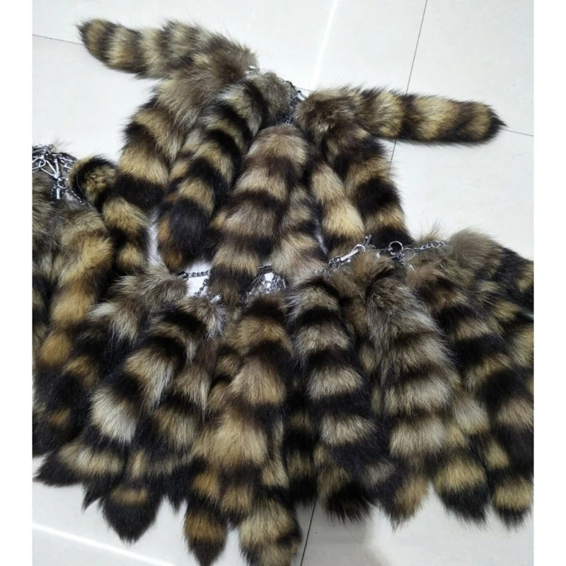 Cute Fox-Racoon Tail Keychain Fur Pendant Key-Chain Bags Charm Keys-Holder Couple Keyrings for Backpack Car Decoration 251110