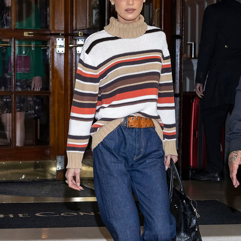 Women's contrast striped pullovers, daily street fashion sweaters, retro, elegant temperament, holiday, best-selling women's wear---TVL037