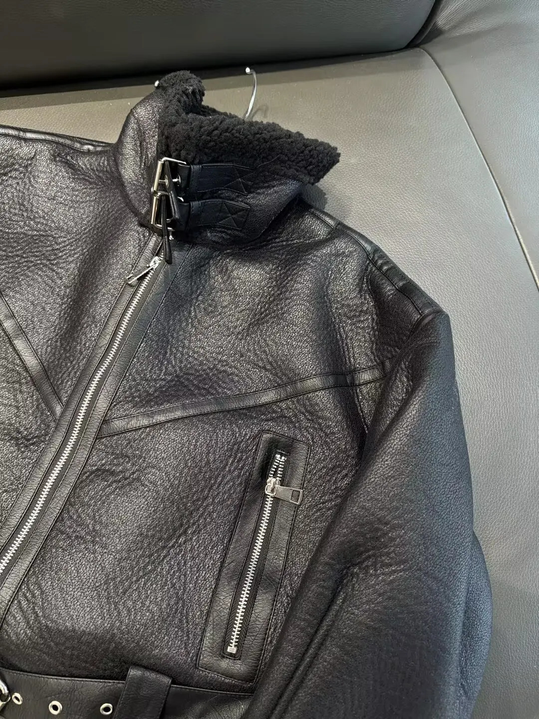 autumn and winter womens clothing lapel belt decorated with fur one-piece fleece motorcycle jacket short coat 251106