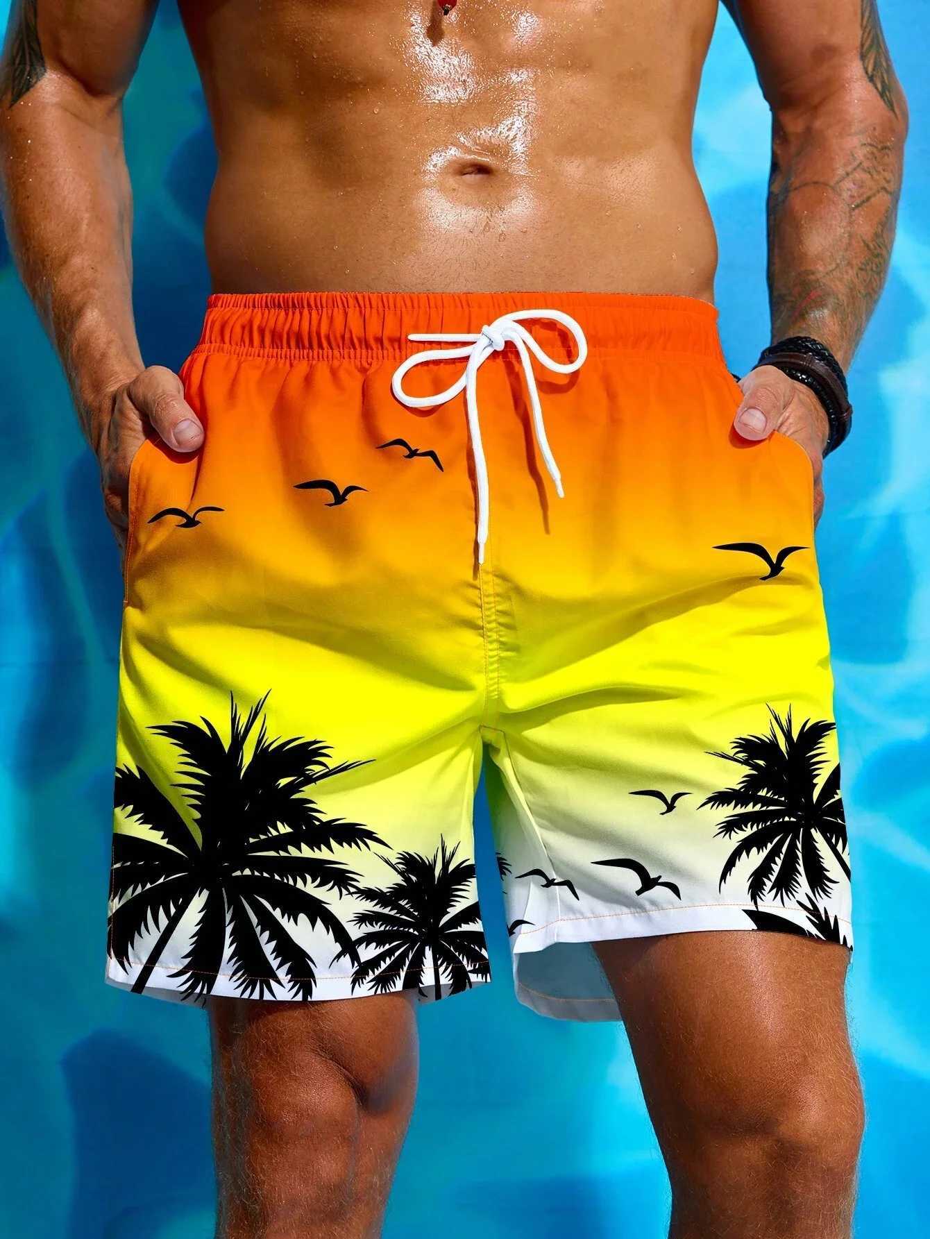 Vacation mens palm tree printed camisole waist shorts summer fashion swimming trunks 3D printed breathable short streetwearW250410
