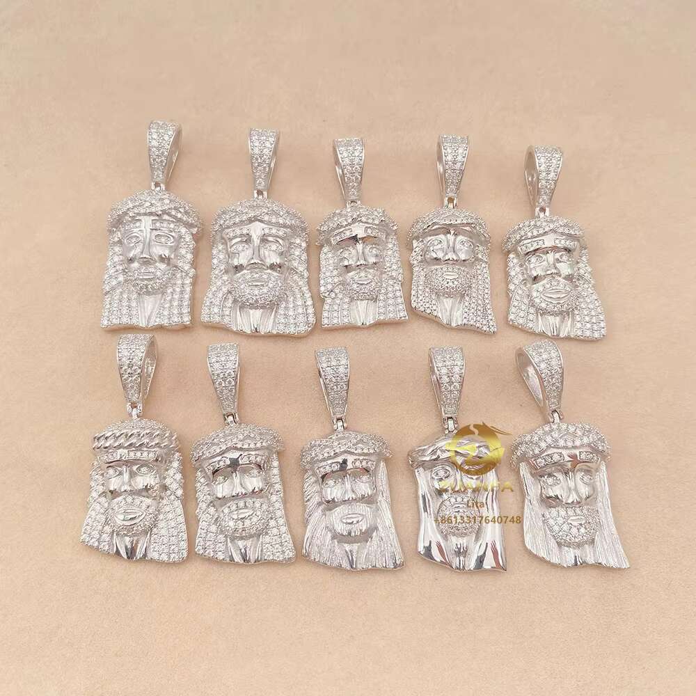 Manufacturer Direct Sale High Quality Hip Hop Iced Out Solid Back Jesus Head 925 Gold Plated Mens Necklace Pendant