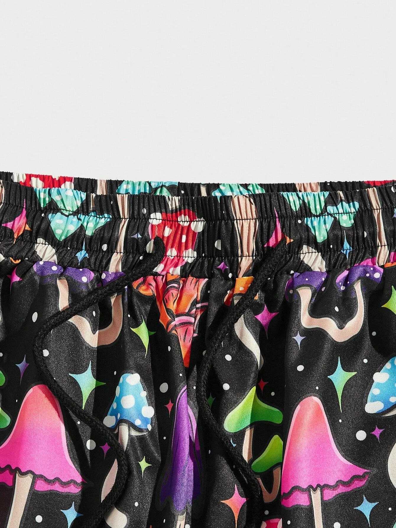 Mens beach shorts with mushroom pattern 3D printed board shorts for summer swimming tree trunk elastic waist brushed Hawaiian style shortsW250410