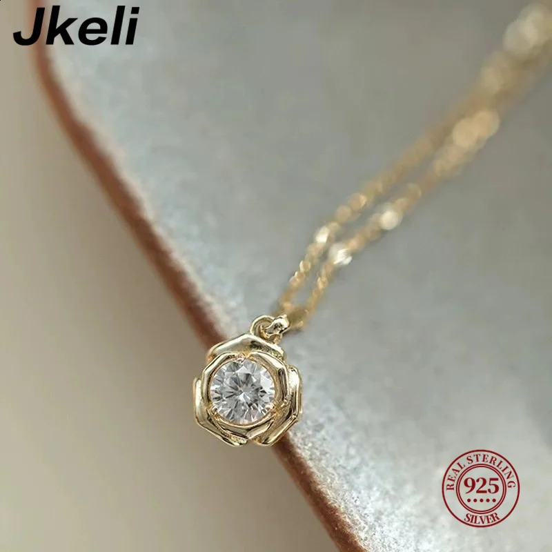 Jkeli 925 sterling silver plated 14k gold sparkling zircon flower necklace suitable for women girls Korean temperature exquisite jewelry gifts 250408