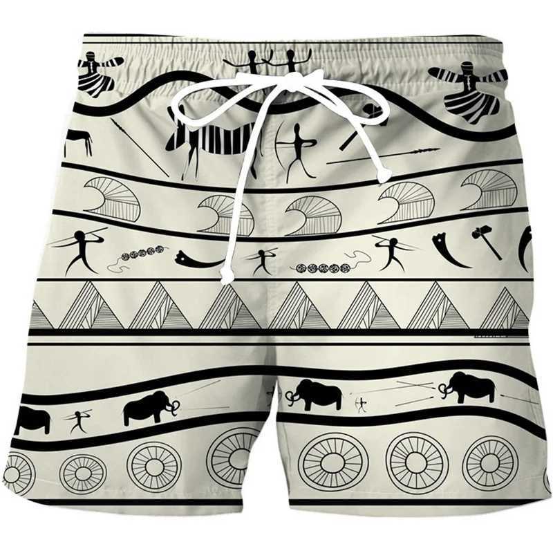 Colorful ethnic pattern beach shorts for men Exquisite 3D printed swimming shorts summer vacation shorts loose board shortsW250410