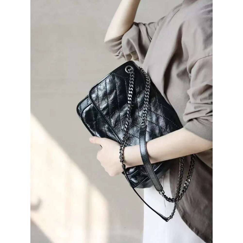 Fashion Women Cowhide Genuine Shoulder Chain Crossbody Bags Flap Satchels Female Vintage Oil Wax Leather Messenger Bag