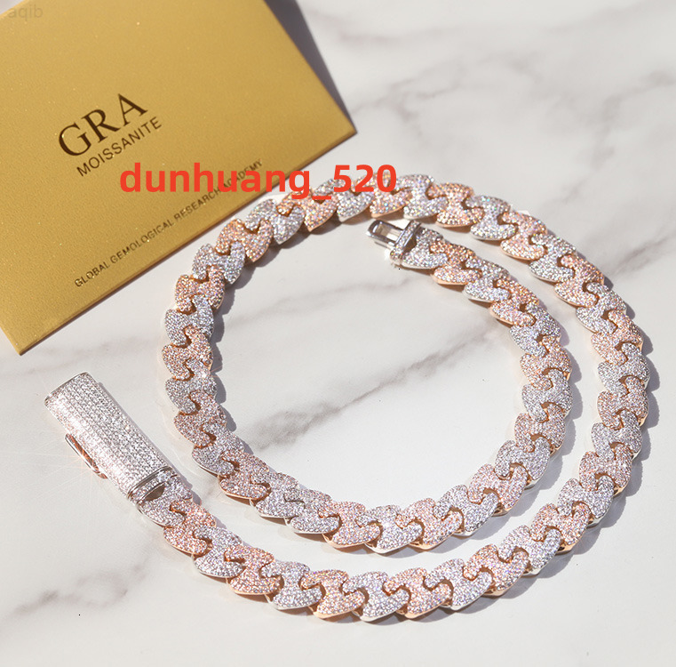 Pass Diamond Tester Vvs Moissanite 11mm Wide Two Tones Gold Plated Sterling Silver Cuban Link Chain