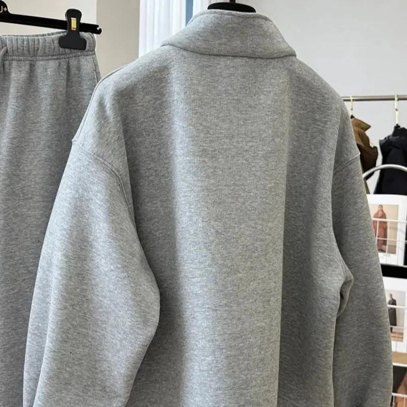 BAFU Autumn Winter Fleece Grey Sprotwear Women Zipper Pullover HoodieDrawstring Wide Leg Pants Casual Loose Tracksuit 004F 251105