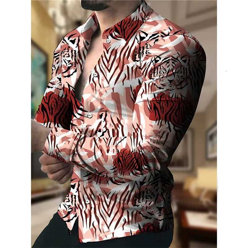 Mens casual versatile fashion street mens shirt lapel single-breasted long-sleeved mens zebra pattern long-sleeved shirt K251110