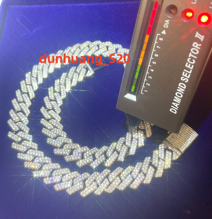 Yu Ying Solid 925 Silver Gold Plated Hip Hop Mens 2rows Cuban Link Chain Gra Moissanite Diamond for Rapper Necklace