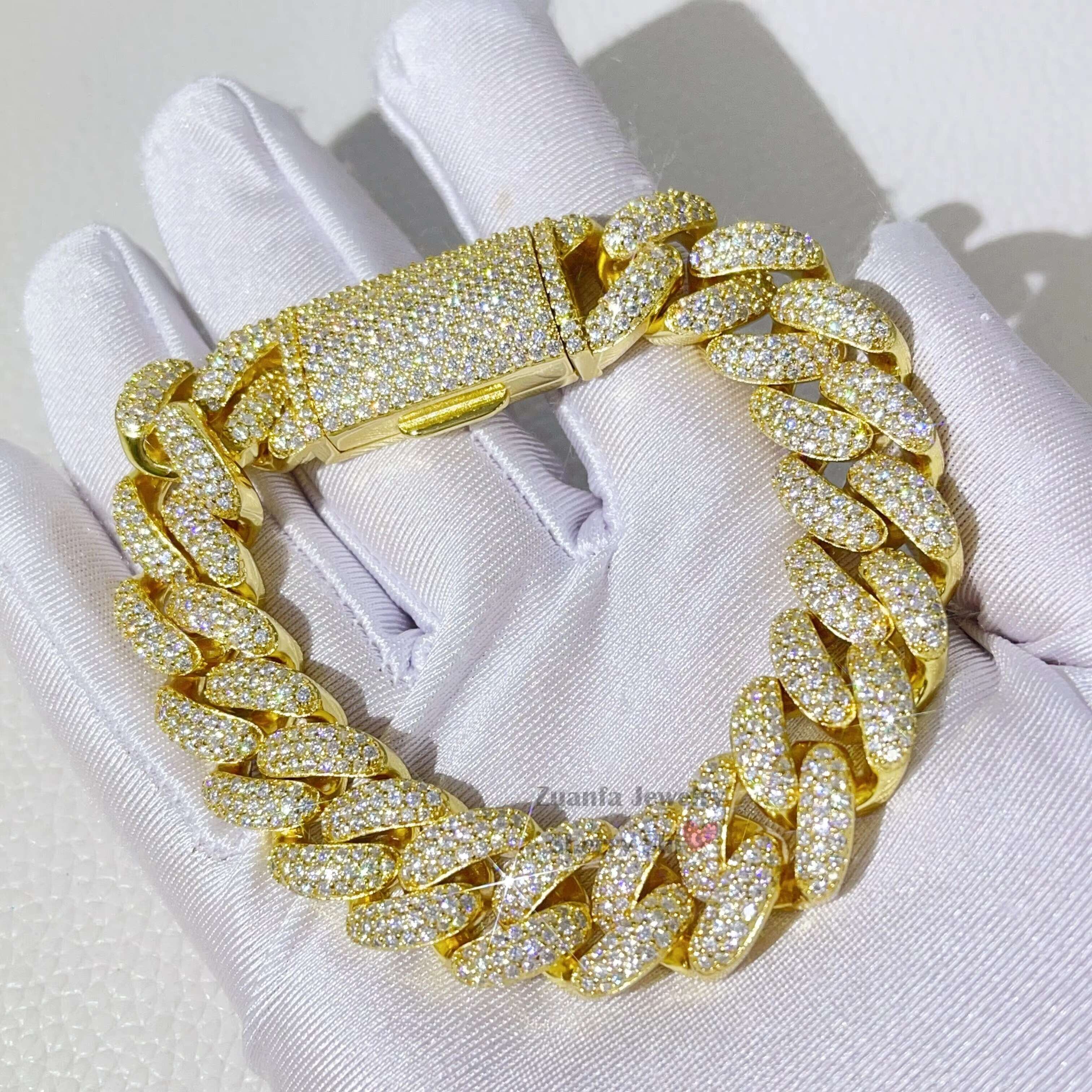 Hip Hop Iced Out Buss Down Rapper Jewelry 15MM VVS Moissanite Cuban Bracelet