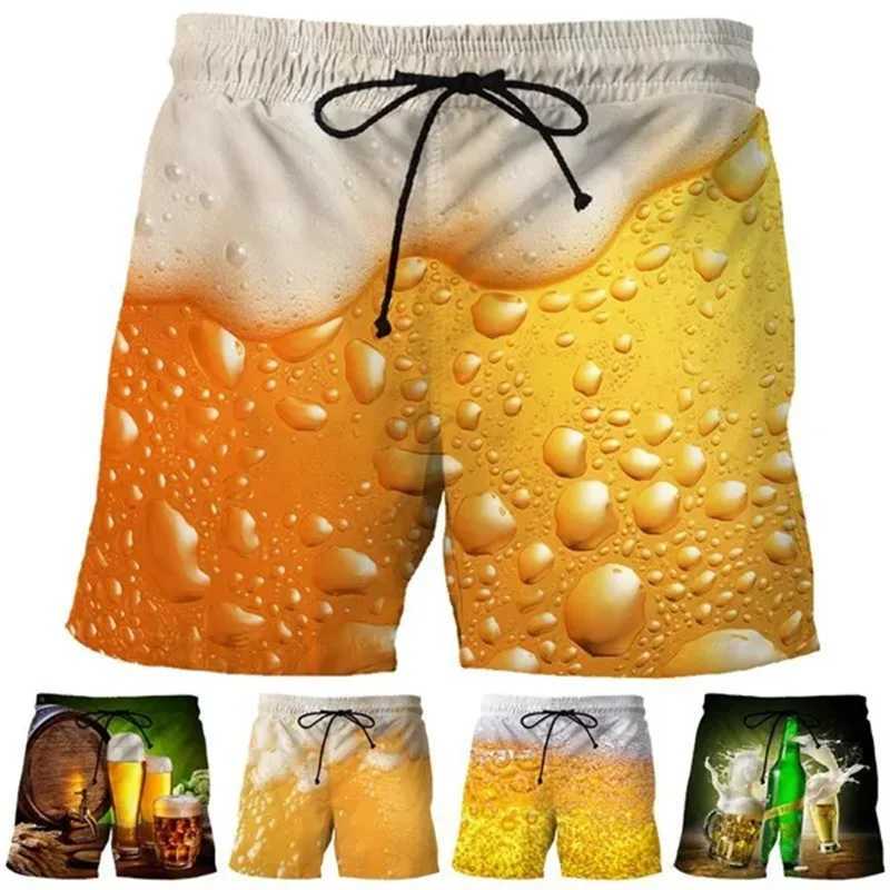 3D printed fun beer beach shorts for men hip-hop cool ultra-fine shorts summer fashion casual swimming shorts mens clothingW250410