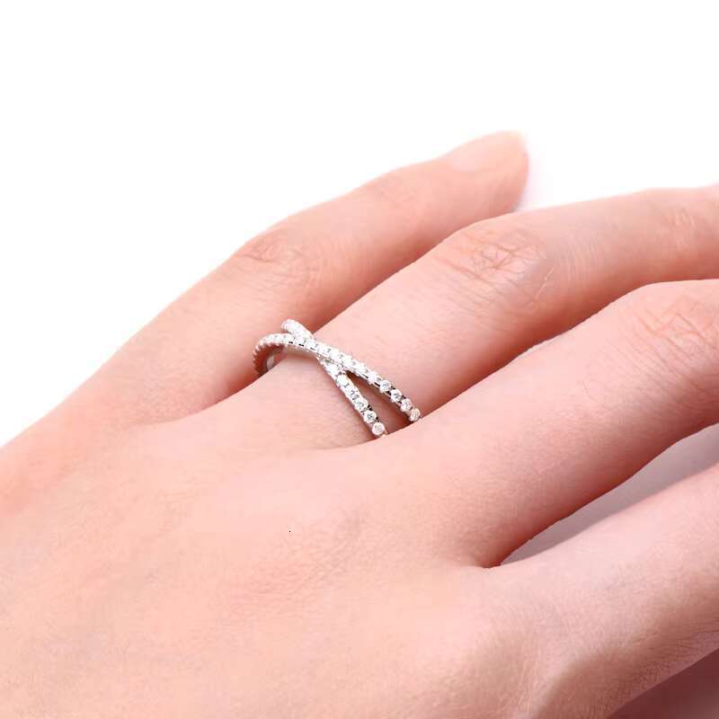 Most Popular with GRA Certification 1.3mm Moissanite S925 Sterling Silver X Half Eternity Band Ring
