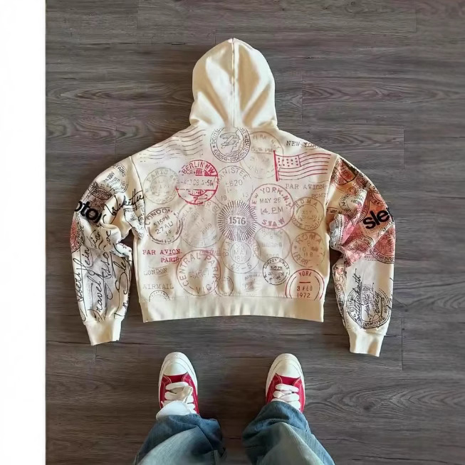 Men's Hoodies American Retro Letter Print Zipper Hoodie Women Trendy Casual Oversized Sweatshirt Men Hip-hop Punk Harajuku Streetwear designer