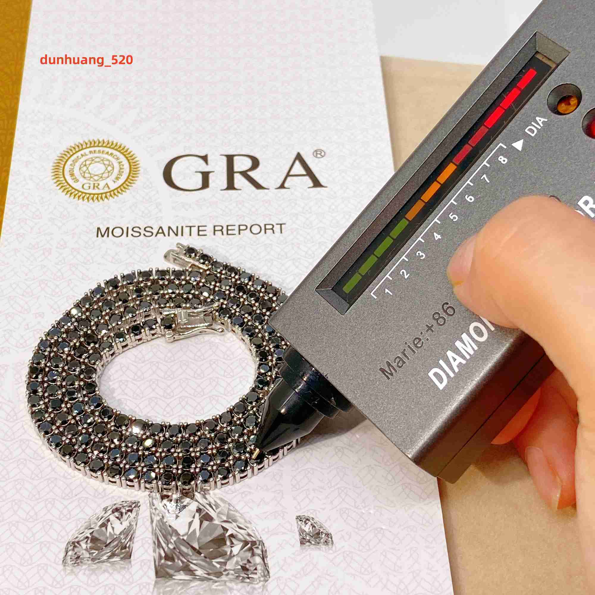 Hip Hop Diamond Jewelry Men Iced Out S925 Sterling Sliver Necklace Cluster 3mm Black Moissanite Tennis Chain
