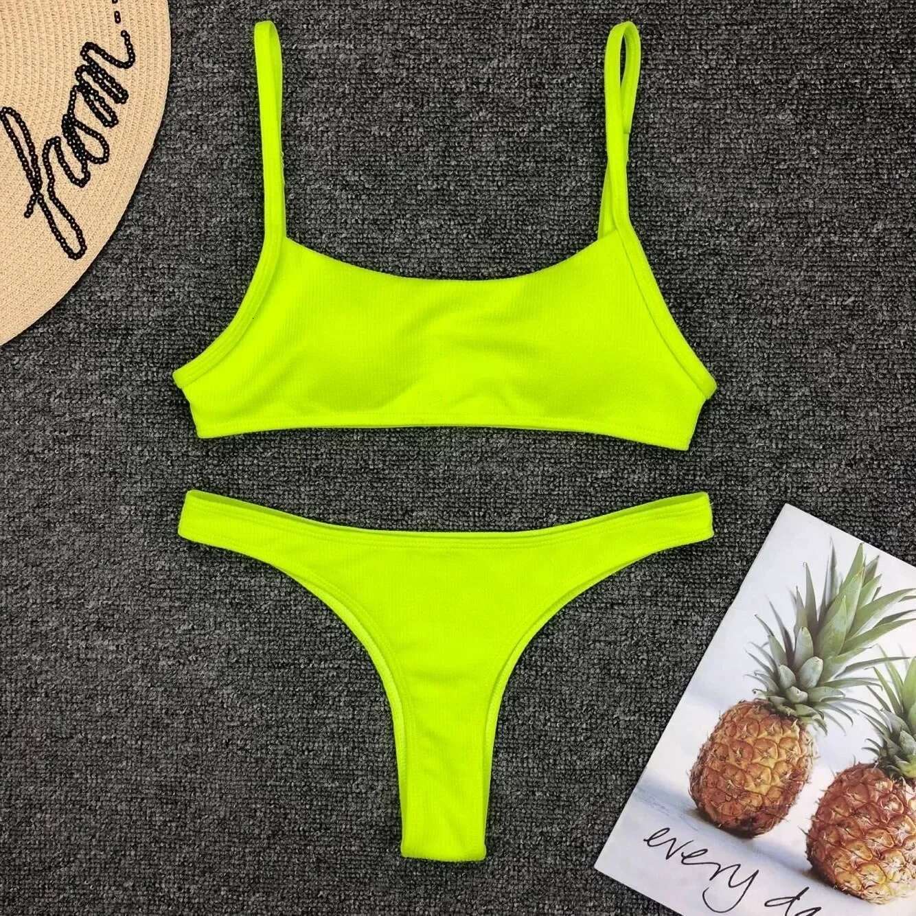 Neon Hot Pink Micro Bikini Push Up Swimsuit Women Padded Summer Beach Wear Bathing Suit Mujer Thong Swimwear Biquini Brazilian