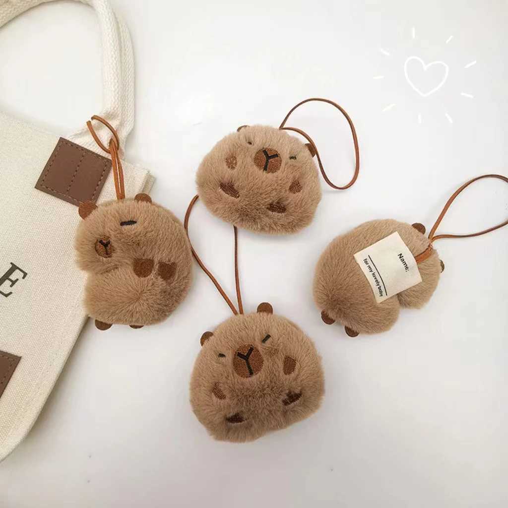 Kawaii Plush Capybara Keychain Anti Loss Mark Name Label Key Holder Childrens Kindergarten Backpack Pendant Decoration W250411