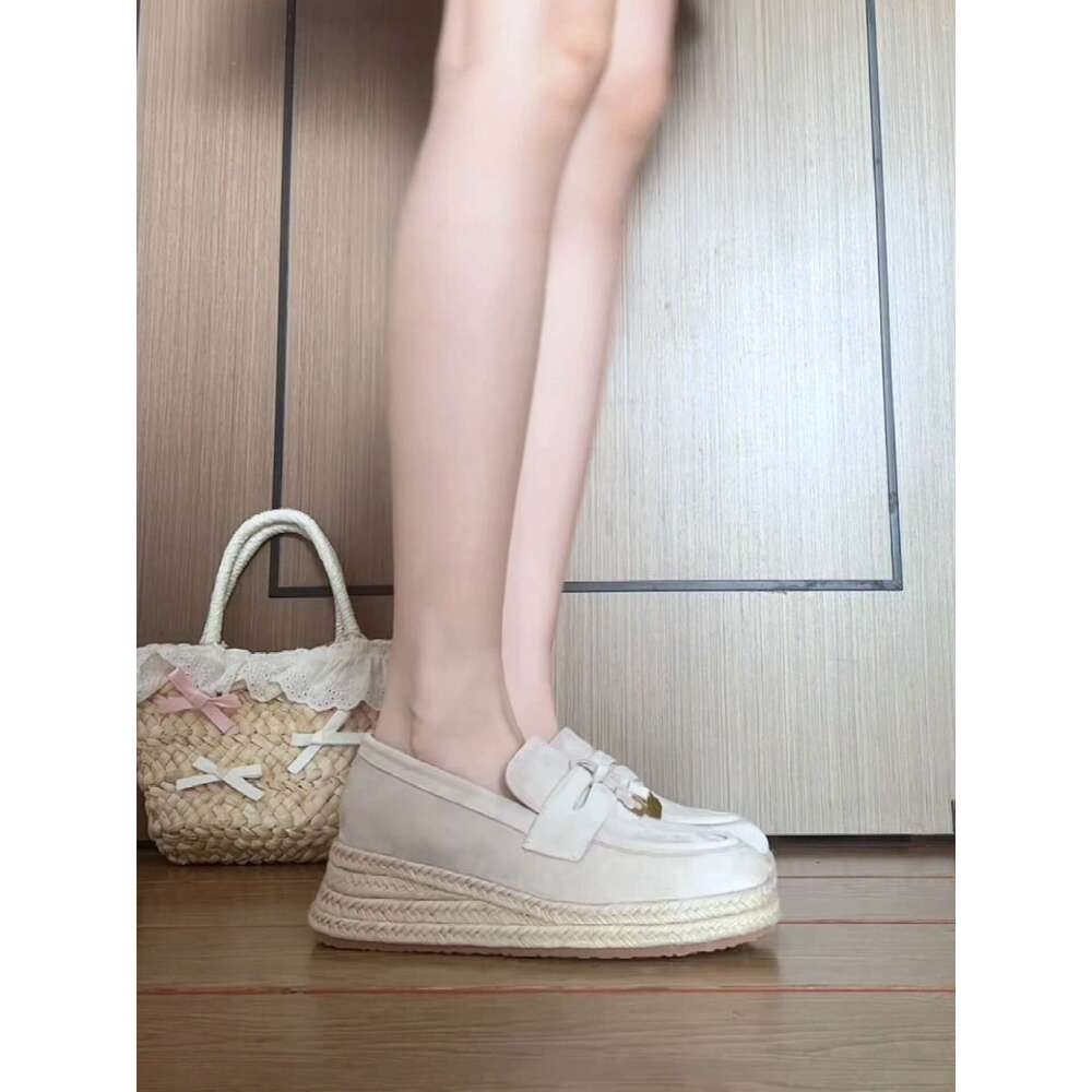 Straw Thick-Soled Height-Increasing Commuter platform Loafers for Women 2025 Fall Designer Shoe block Shoes