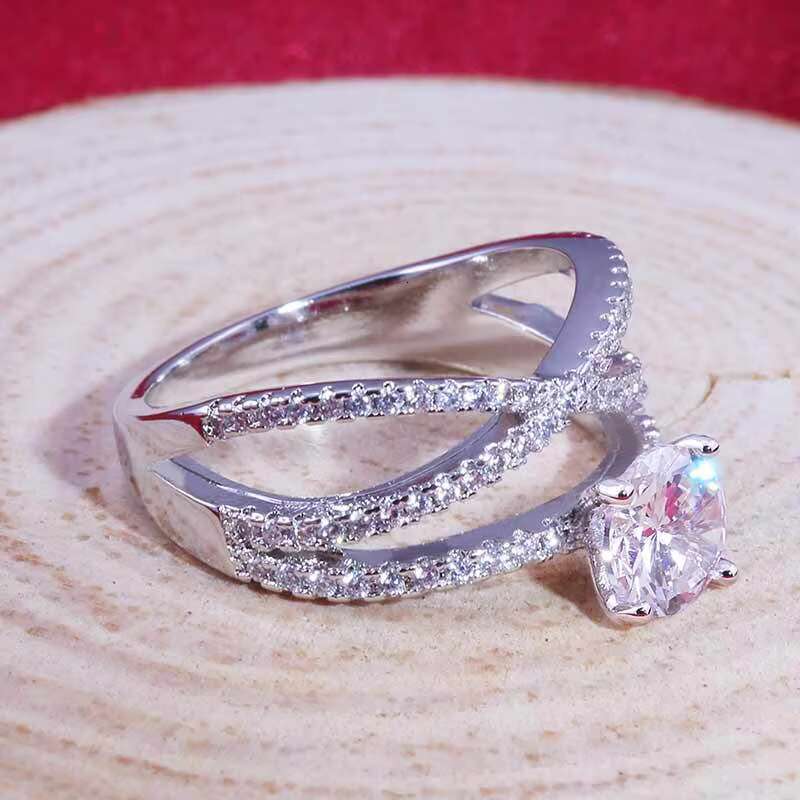 New Fashion Dainty Silver Engagement Rings for Women 3 Lines Zircon Gemstone Rings Classic Style for Wedding and Party