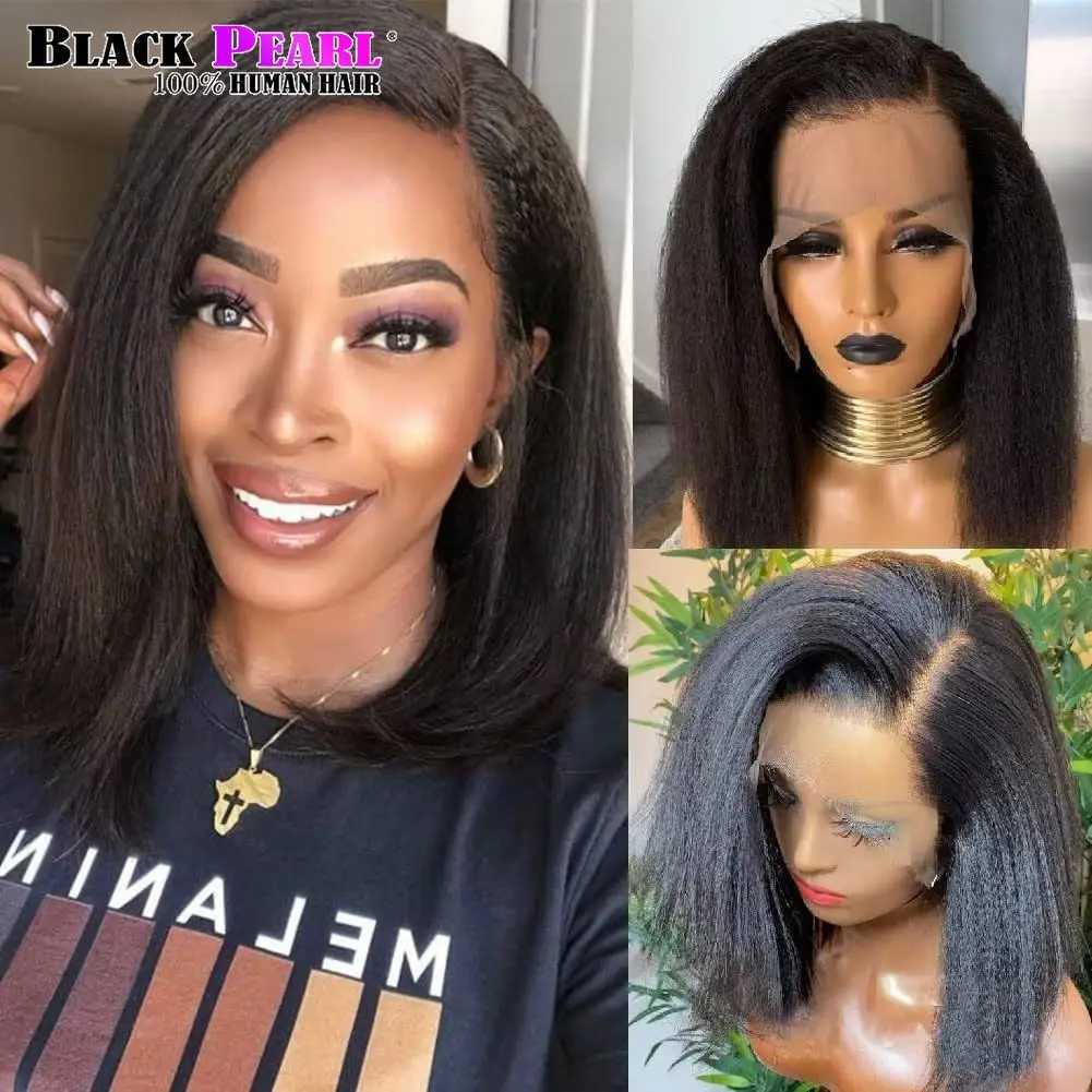 200 Density Glueless Pre Plucked with Baby Hair Kinky Straight Lace Front Wig Human Hair Short Yaki Straight Wigs for WomenT251111