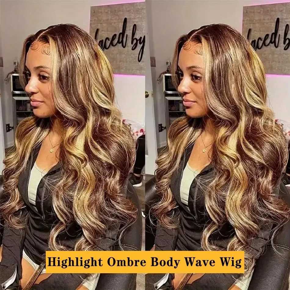 30 Inch Honey Blonde Ombre 13X4 HD Lace Front Wig Human Hair Highlight Body Wave Lace Frontal Wigs Pre Plucked 4/27 ColoredT251111