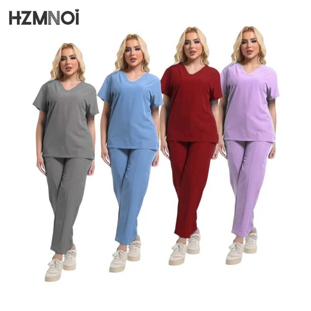 Scrubs Set Beauty Sn Uniform Elastic Breathable Spandex Nurse Accessories Fashion Slim Fit Top Lab Overalls Scrub Pants Women X250410