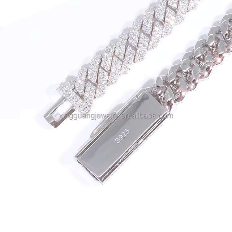 Custom 2 Rows 12mm Letter Cuban Chain 925 Sterling Silver Luxury Vvs Moissanite Miami Hip Hop Cuban Link Chain