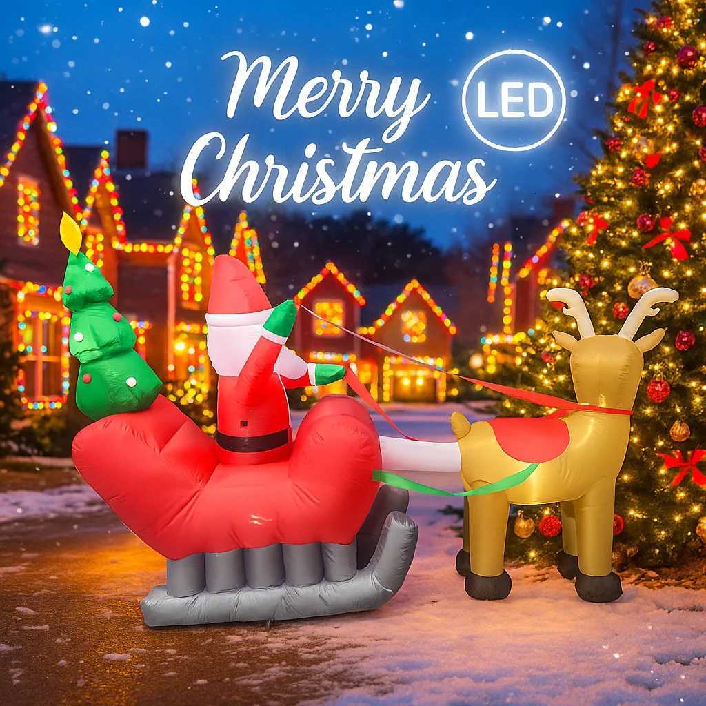 Christmas 787FT Holiday DIY Party Decoration Giant Christmas Inflatable Santa Sleigh Toy Reindeer LED Lights Yard Supplies Home Ornaments Y251111
