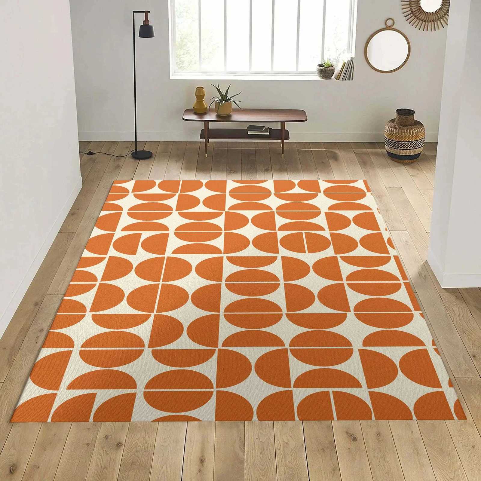 Checkerboard Rug Orange Floral Retro Rug Area Rug Bedroom Aesthetic Retro Rugs Art Deco Rug Mid Century Flower Groovy Rug Y251110