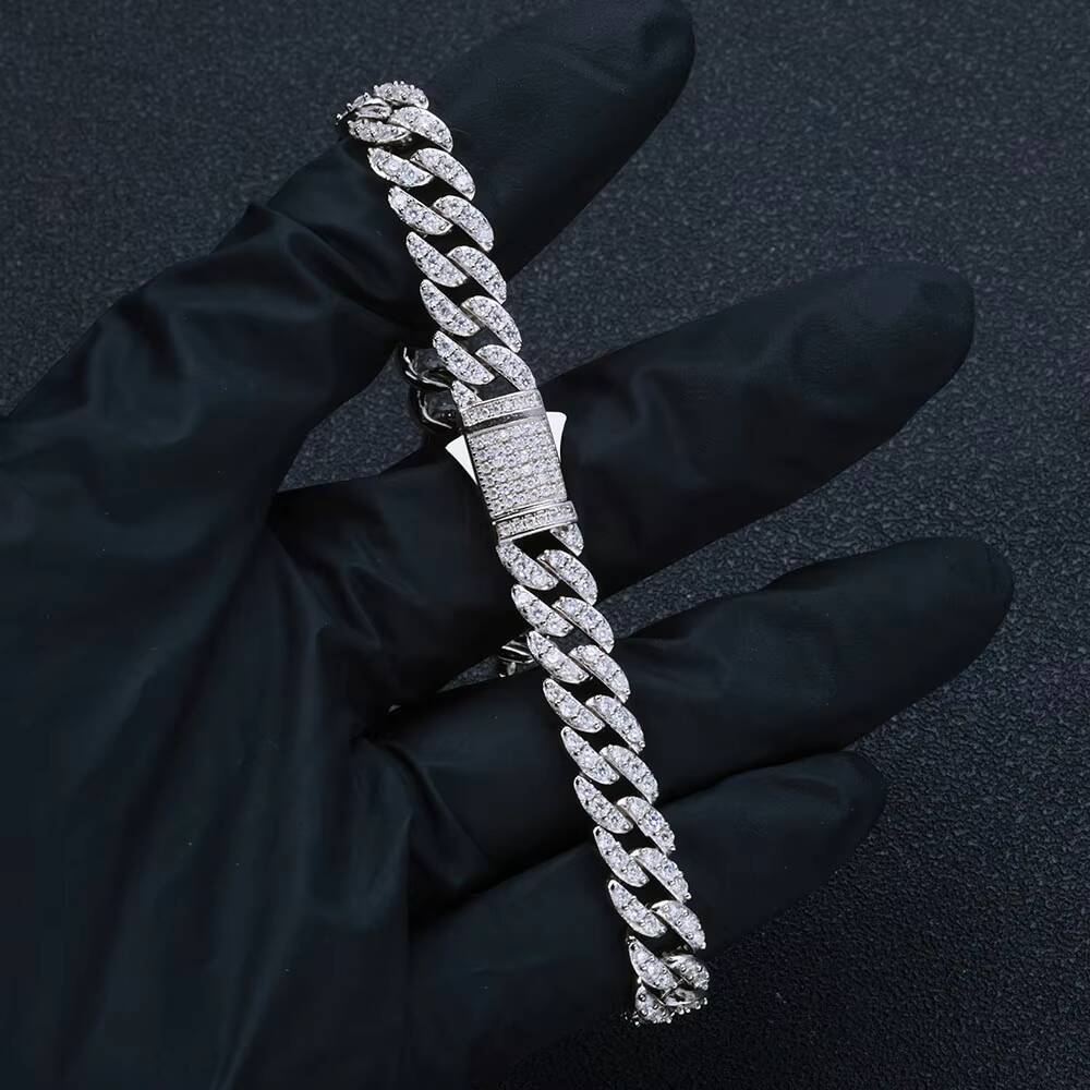 NUOYA 9mm Hip Hop Jewelry 925 Silver Cuban Link Chain Bracelet Can Pass Diamond Test Moissanite Bracelet Fine Jewelry for Women