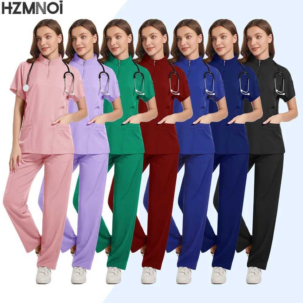 Washing Clothes Female Summer Short-slved Operating Clothes Casual Stand Collar Zipper Top Beauty Sn Medico Nurse Uniform X250410