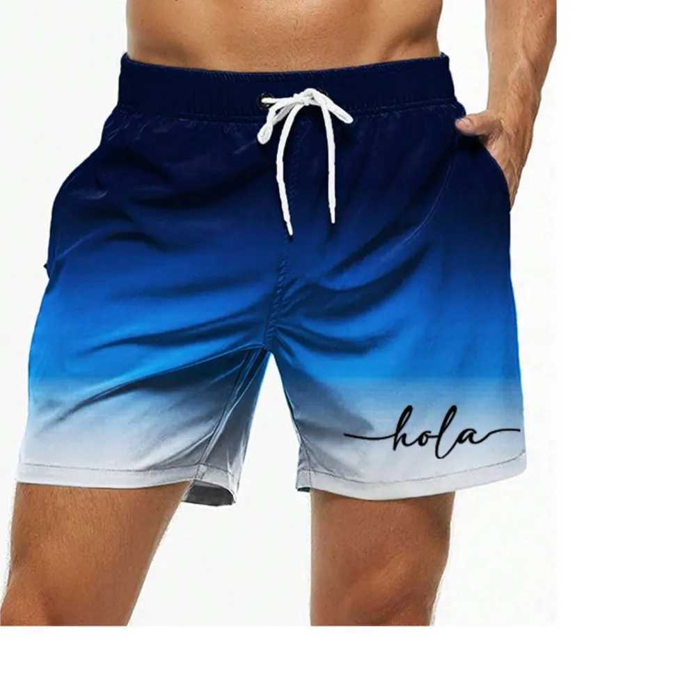 Fashion letter design mens printed shorts summer mens swimming trunks elastic waist 3D printing Hola graphic gradient breathable shortsW250410