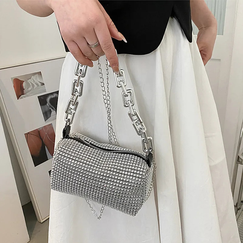 Allover Rhinestone Bucket Bag Glitter Chain Prom Purse Womens Mini Crossbody Bag 63354 Inch 251111